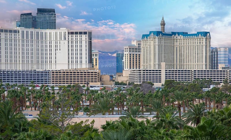 Las Vegas Casino Strip district lined with upscale casino hotels, casinos and famous tourist attractions