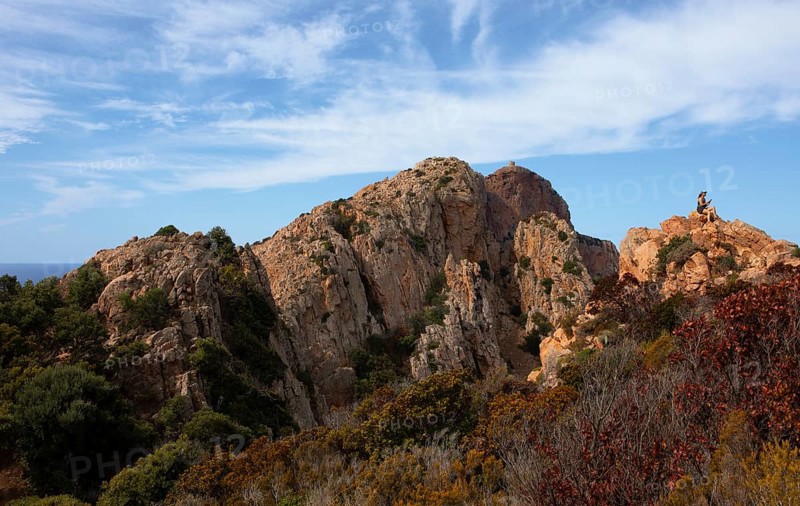 Bizarre rock formations on Capo Rosso, Piana, Corse-du-Sud department, west coast, Corsica, Mediterranean, France