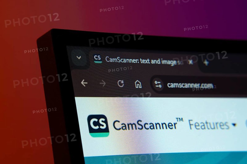 Dhaka, Bangladesh- 02 June 2025: Close-up of a computer screen displaying the CamScanner web interface in dark mode