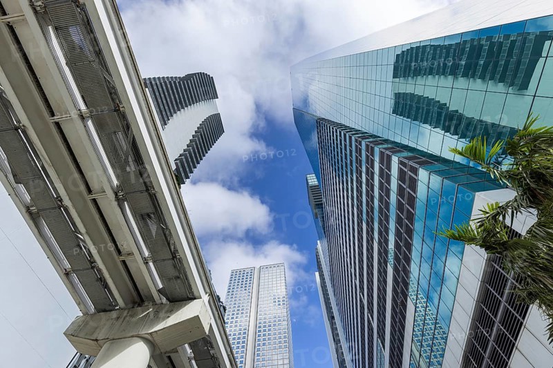 Miami downtown financial skyline and business shopping center near Biscayne bay and South beach