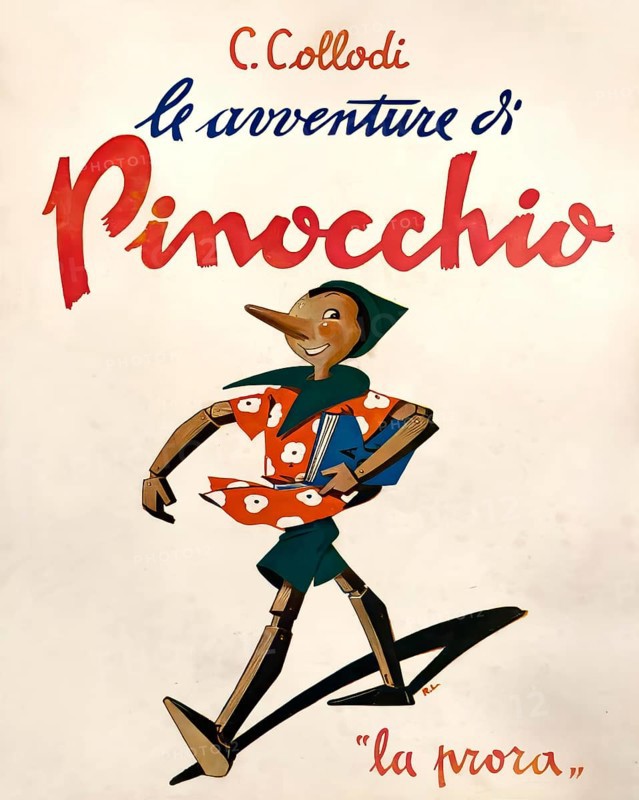 Front cover of the fairy tale novel The Adventures of Pinocchio, 1945, by Carlo Lorenzini, 1826 – 1890, better known by the pen name Carlo Collodi, Italian author, humourist, and journalist