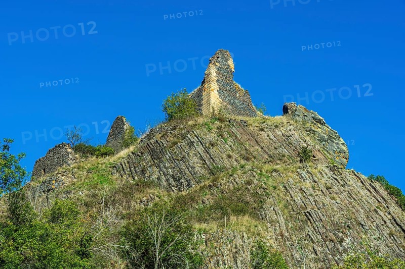 Ruins of medieval castle of Buron. Puy de Dome. Auvergne Rhone Alpes. France