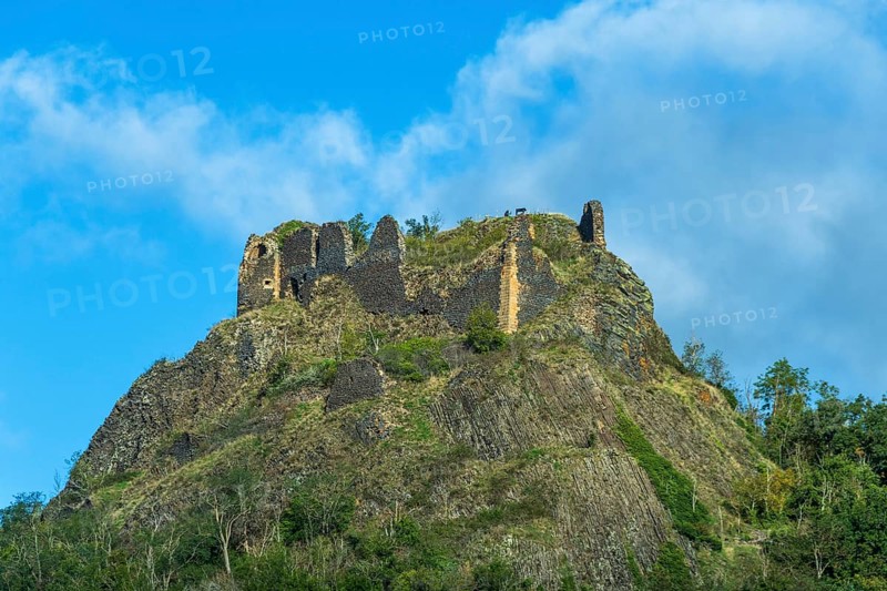 Buron village and his castle. Puy de Dome. Auvergne Rhone Alpes. France