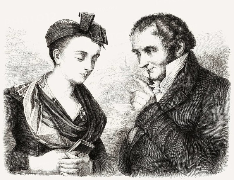 Portaits of Elisabeth Baustlicher with Johann Peter Hebel, 1760 - 1826, German poet, Protestant theologian and educator, Alemannic dialect poet, digitally optimized based on a painting by Carl Joseph Alois Agricola, 1814