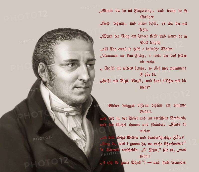 Portait with a poem, Johann Peter Hebel, 1760 - 1826, German poet, Protestant theologian and educator, Alemannic dialect poet, digitally optimized
