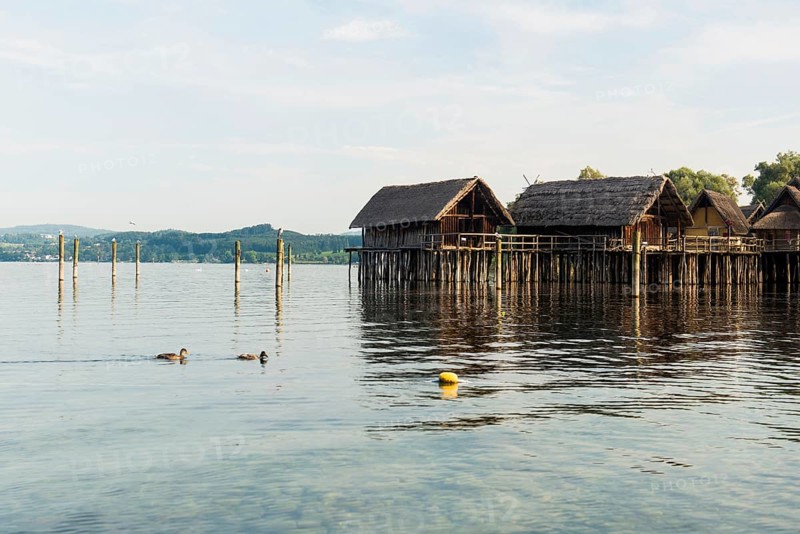 Stilt houses, Unteruhldingen stilt building museum, UNESCO cultural heritage, Uhldingen-Mühlhofen, Lake Constance, Baden-Württemberg, Germany