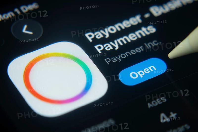 Dhaka, Bangladesh- 01 Dec 2025: A close-up of the Payoneer app icon in the App Store on an iPad screen