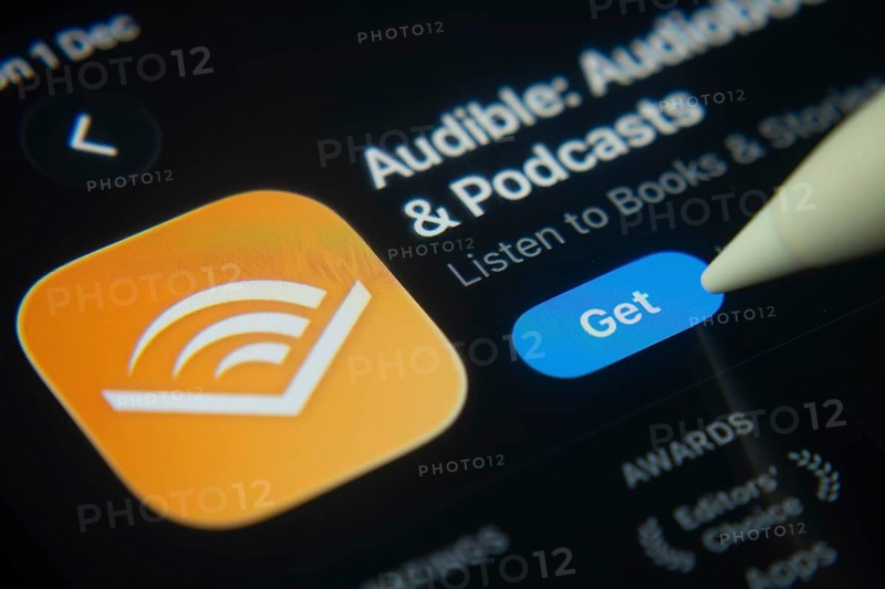 Dhaka, Bangladesh- 01 Dec 2025: A close-up of the Audible app icon in the App Store on an iPad screen