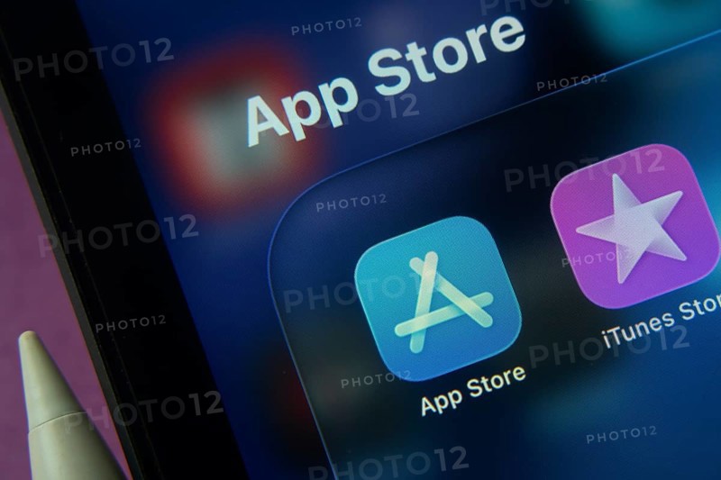 16 Nov 2025- Dhaka, Bangladesh: Close-up of Apple App Store and iTunes Store app icons on a iPad screen