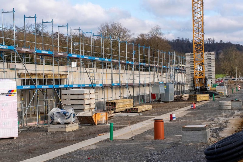 Construction site of the new regatta stand at Lake Baldeney in Essen, North Rhine-Westphalia, Germany