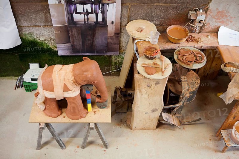 A pottery workshop in the Keramik.um museum, an exhibition house dedicated to the history of Fredelsloh's pottery trade, Fredelsloh, Lower Saxony, Germany