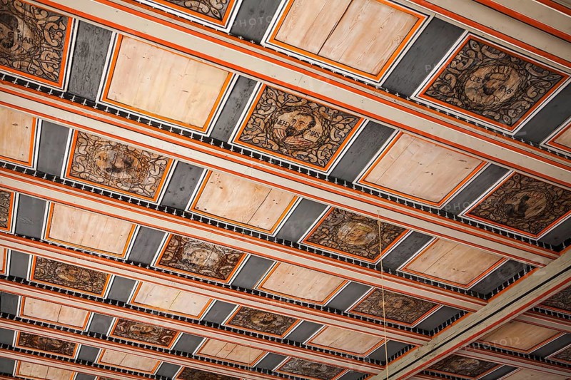 Inner view, Wood paneled ceiling with saints, Saint Giles or market church St. Aegidien, Osterode, Upper Harz region, Lower Saxony, Germany