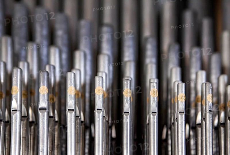 Organ pipes, Saint Giles or market church St. Aegidien, Osterode, Upper Harz region, Lower Saxony, Germany
