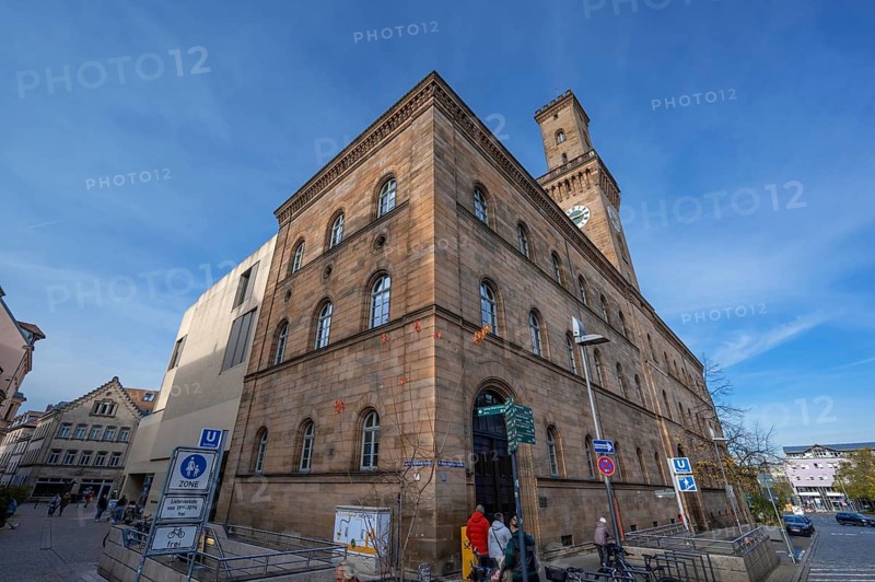 Town Hall, built 1840 to 1844, the tower is a replica of the Palazzo Vecchio in Florence, Königstr., Fürth, Middle Franconia, Bavaria, Germany