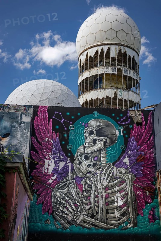 Graffiti on the former US eavesdropping facility on Teufelsberg in Grunewald, Berlin, Germany