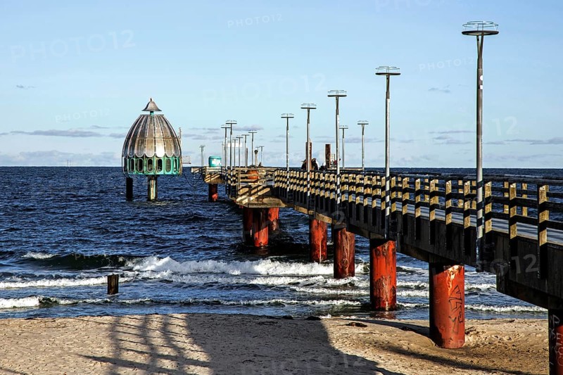 Pier with diving gondola, Zingst, Fischland-Darß-Zingst, Western Pomerania Lagoon Area National Park, Mecklenburg-Western Pomerania, Germany