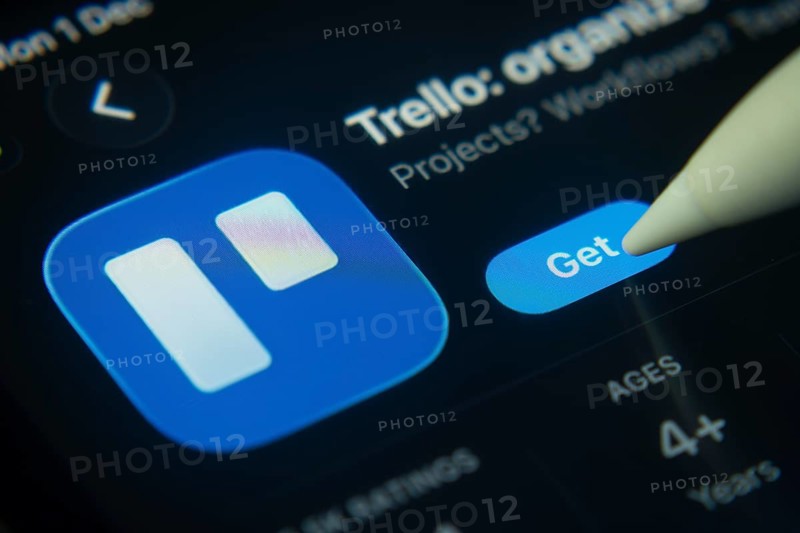 Dhaka, Bangladesh- 01 Dec 2025: A close-up of the Trello app icon in the App Store on an iPad screen