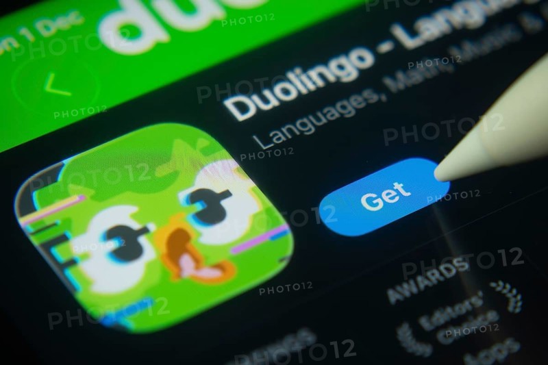 Dhaka, Bangladesh- 01 Dec 2025: A close-up of the Duolingo app icon in the App Store on an iPad screen