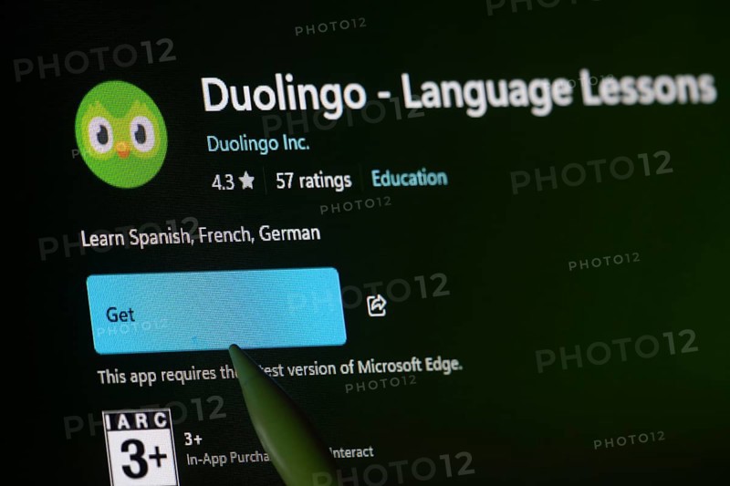 Dhaka, Bangladesh- 19 Sep 2025: A close-up of the Duolingo app from the Microsoft Store is shown on a laptop screen