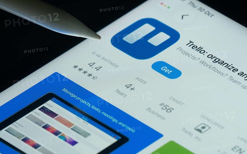 Dhaka, Bangladesh- 30 Oct 2025: Trello app on a iPad screen with a pen pointing at the install option