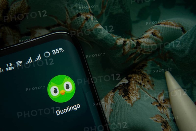 Dhaka, Bangladesh- 03 Oct 2025: Duolingo app icon is seen on smartphone