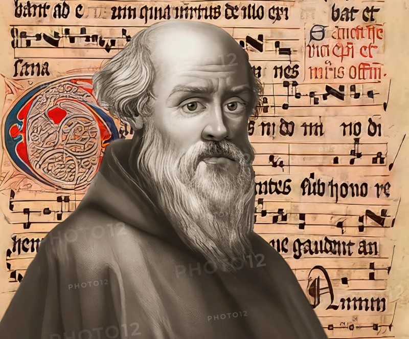 Portrait of Guido of Arezzo, 992 – after 1033, Italian Benedictine monk, music theorist and pedagogue of High medieval music, digitally optimized
