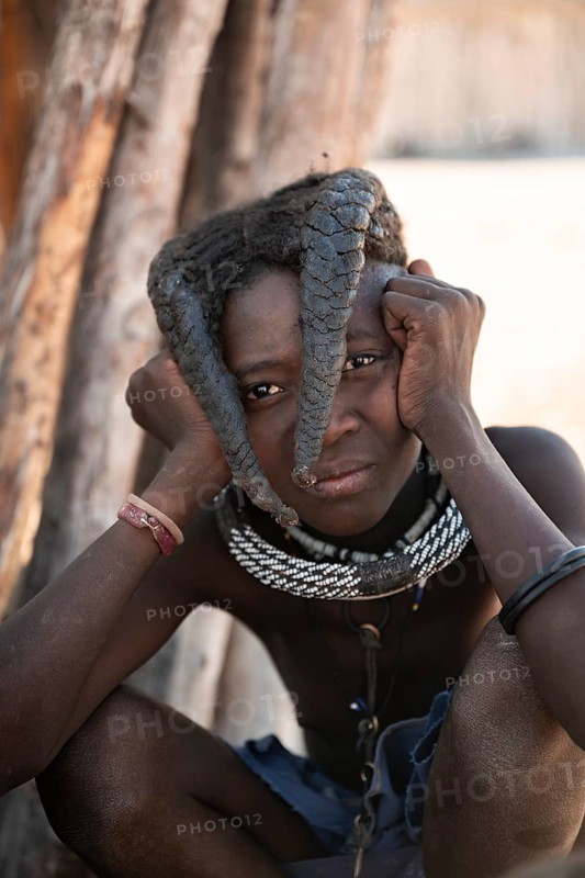 Portrait, Himba girl, traditional Himba village, Kaokoveld, Kunene, Namibia