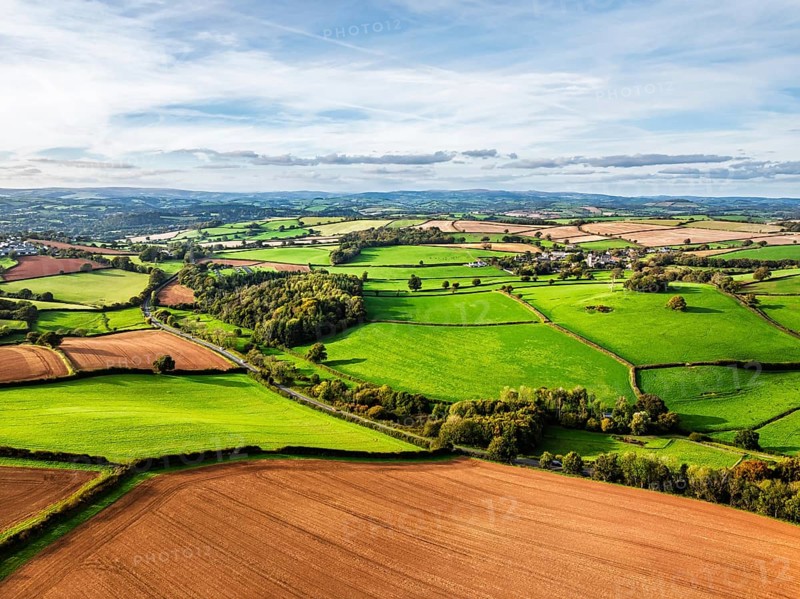 Colours of Devon Farms and Fields over Paignton and Berry Pomeroy from a drone, Totnes, England, United Kingdom