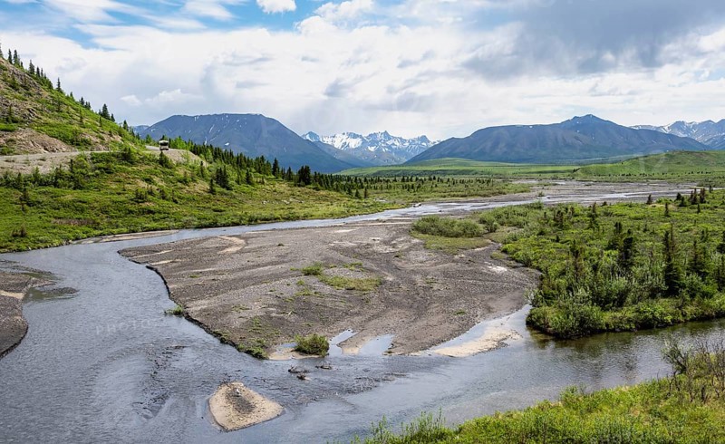 Savage River, tundra and mountainous landscape, Denali National Park, Alaska, USA