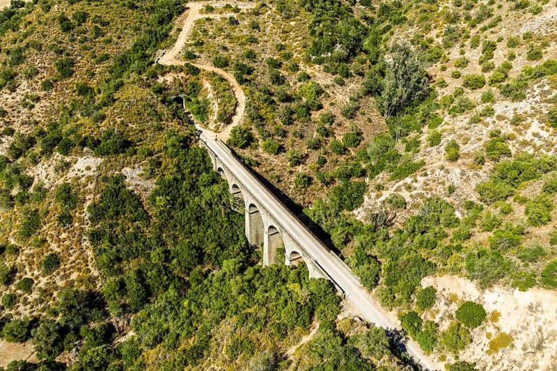 Cycle path Via Verde de la Sierra, Puerto Serrano to Olvera, old railroad track, cycle path on bridge, tunnel, near village Coripe, Andalusia, Spain