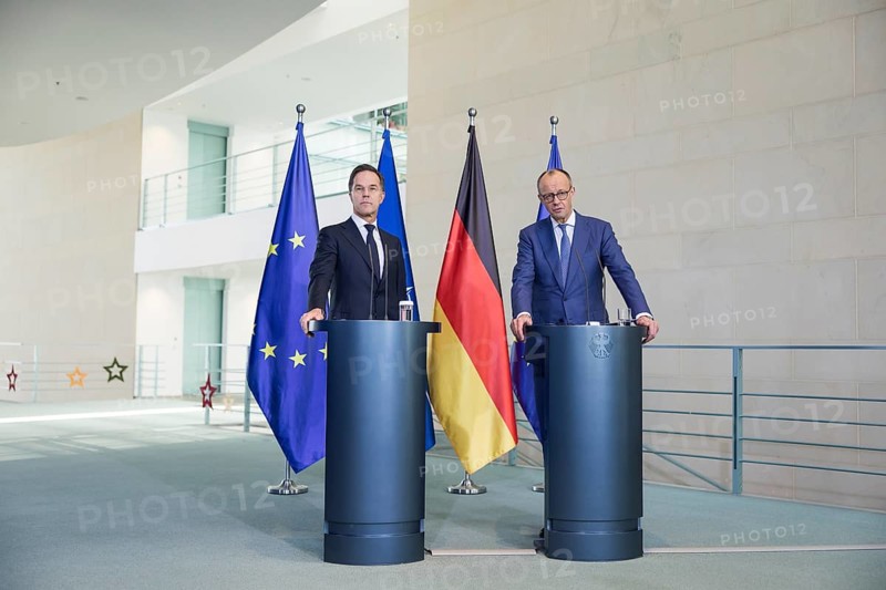 Mark Rutte (Secretary General of NATO) and Friedrich Merz (Chancellor of the Federal Republic of Germany, CDU) at a press conference after a one-on-one meeting in the Federal Chancellery, Berlin, 11 December 2025