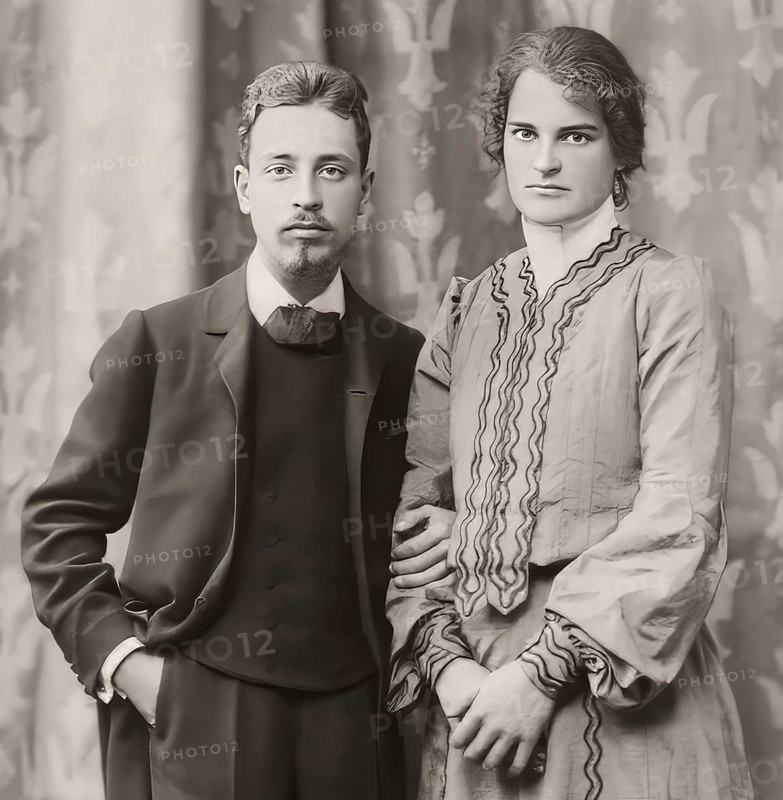Rainer Maria Rilke, 1875 – 1926, Austrian poet and novelist with his wife sculptress Clara Rilke-Westhoff, Rome 1903, digitally edited