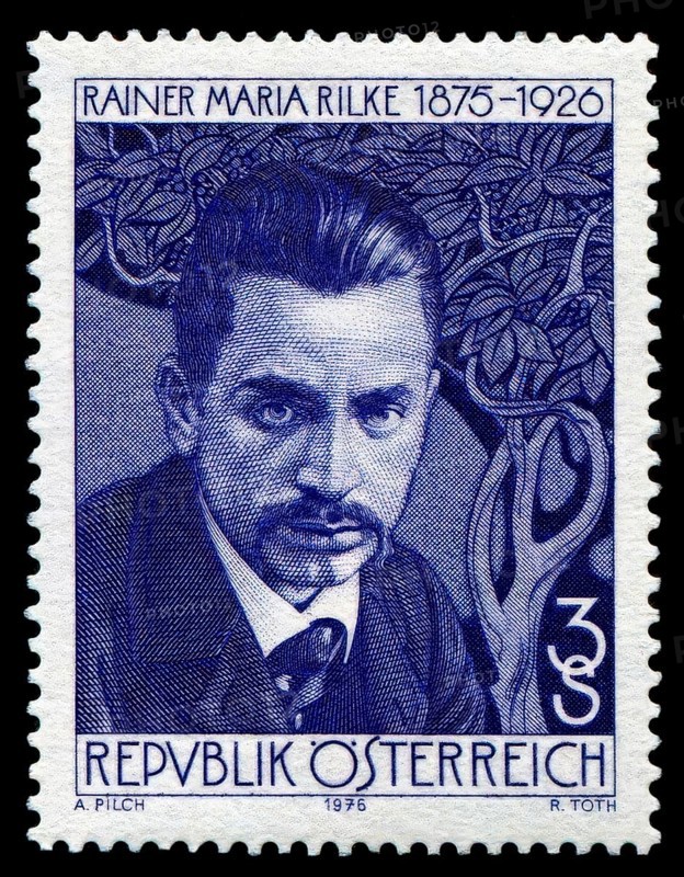Stamp with portrait of Rainer Maria Rilke, 1875 – 1926, Austrian poet and novelist, digitally edited