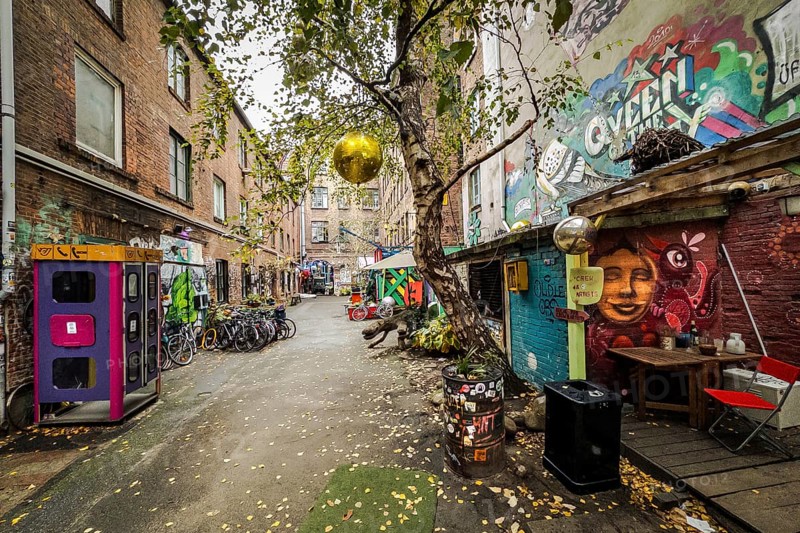 Trendy district with graffiti and installations in the Gängeviertel, Neustadt, Hamburg