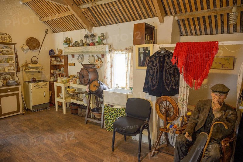 Interior view of a residential building in an open-air museum, Glencolmcille, County Donegal, Ireland