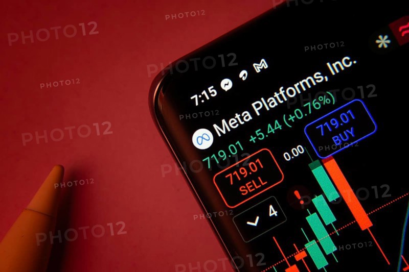 Dhaka, Bangladesh- 08 Sep 2025: Close-up of a phone screen showing Meta Platforms Inc stock market data with a candlestick chart