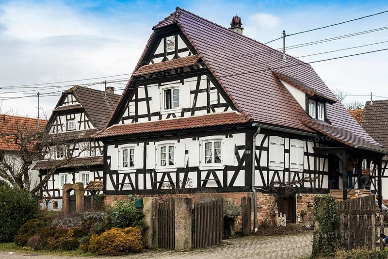 Village made entirely of half-timbered houses, Seebach, Alsace, Bas-Rhin department, France