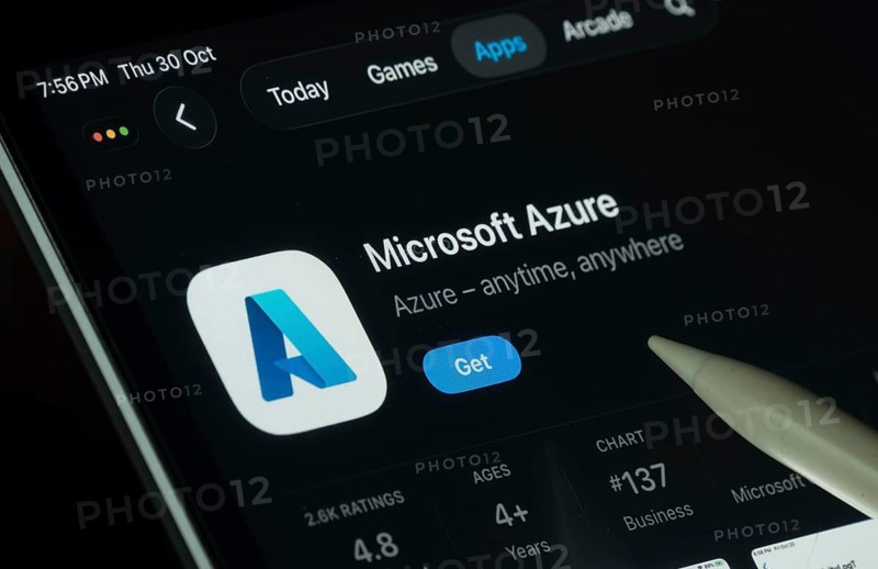 Dhaka, Bangladesh- 30 Oct 2025: Microsoft Azure app displayed on a iPad screen in dark mode with a digital pen pointing at it