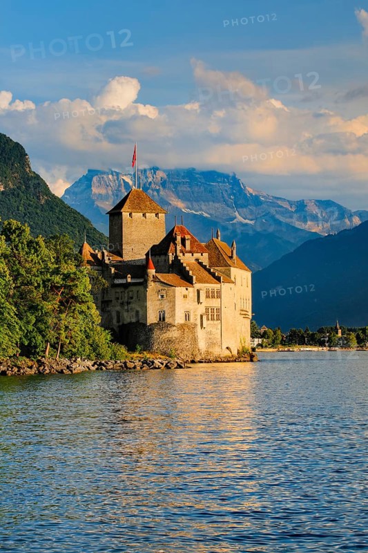 Chillon Castle on Geneva near Veytaux, Canton of Vaud, . switzerland
