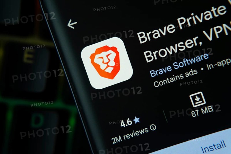 Dhaka, Bangladesh- 27 July 2025: Brave browser app from Google Playstore is displayed on a smartphone screen