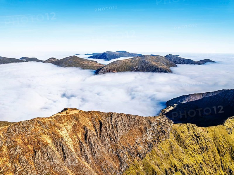 Snowdon Massif from a drone, Snowdon Range, Snowdonia, North Wales, UK