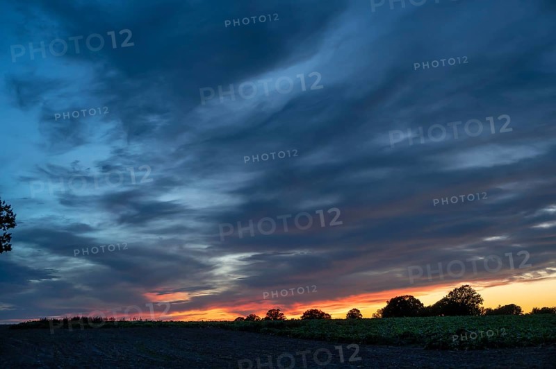 Red blue evening sky, Othenstorf, Mecklenburg-Western Pomerania, Germany