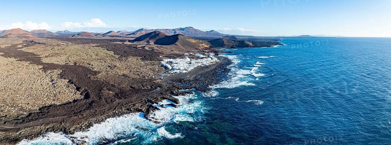 Coastal village fishing village El Golfo, volcanic landscape, coastal landscape, aerial view, Lanzarote, Canary Islands, Spain