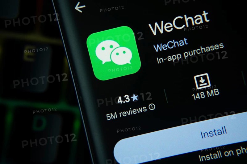 Dhaka, Bangladesh- 27 July 2025: wechat app from Google Playstore is displayed on a smartphone screen