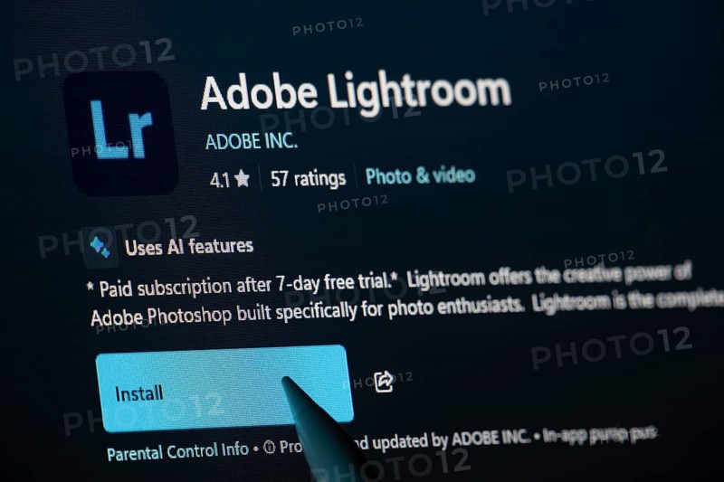 Dhaka, Bangladesh- 19 Sep 2025: A close-up of the Adobe Lightroom app from the Microsoft Store is shown on a laptop screen