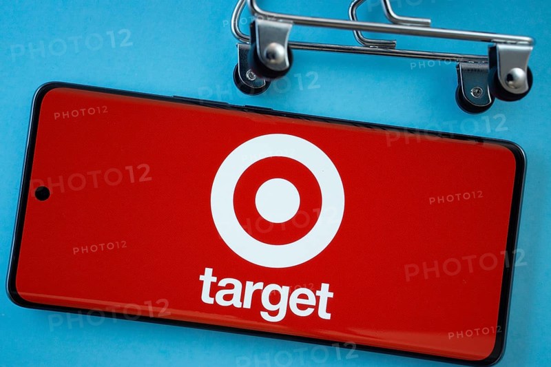 Dhaka, Bangladesh- 03 July 2025: Smartphone screen showing the Target logo with shopping cart wheels on a blue background