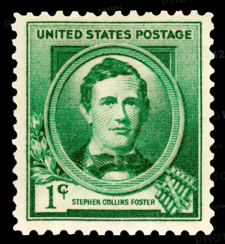 Historic US postage stamp, Stephen Collins Foster, 1826 – 1864, American composer, digitally optimized