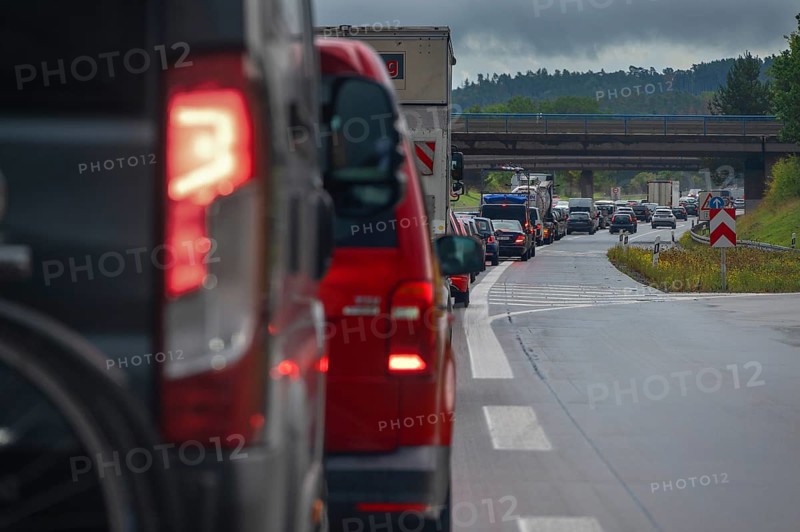 Traffic jam on the A9 motorway, Hof, Upper Franconia, Bavaria, Germany
