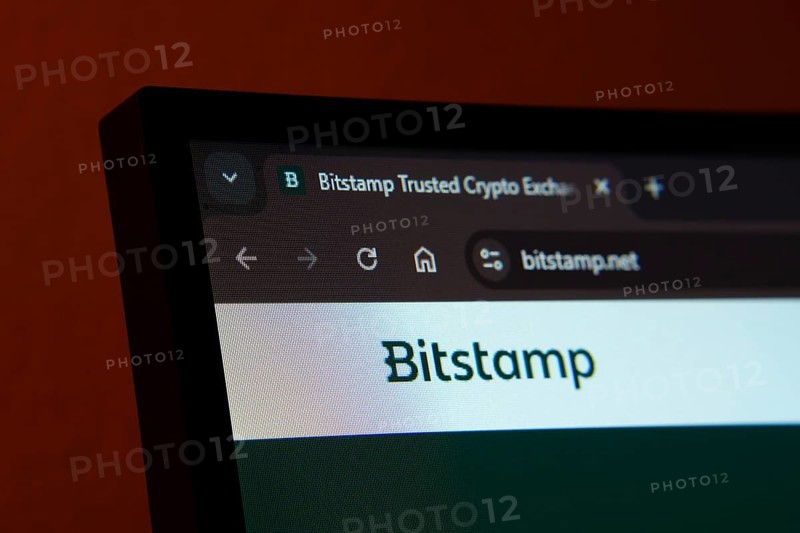 Dhaka, Bangladesh- 02 June 2025: Close-up of a computer screen displaying the Bitstamp web interface in dark mode