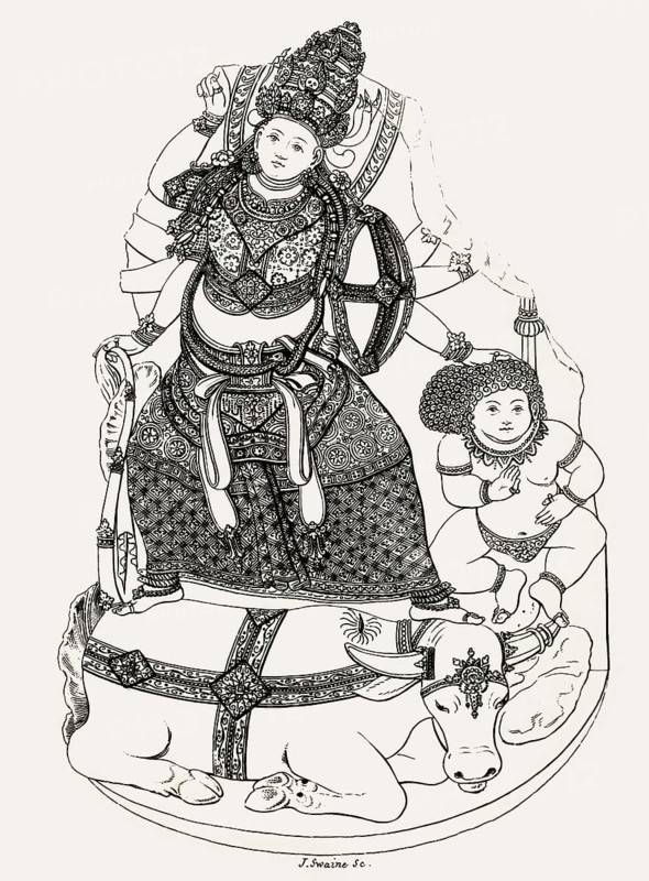 Hindu Warrior goddess Durga slaying Mahishasura the buffalo demon, important goddess in Hinduism, regarded as a principal aspect of the supreme goddess, figure from the 9th Century, Java, Indonesia, Asia